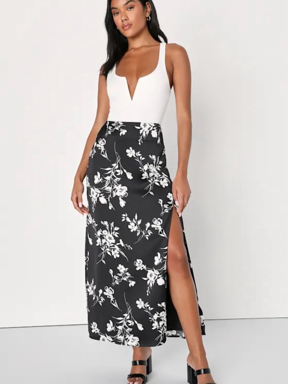 Lulus Divinely Chic Black Floral Print High-Rise Maxi Skirt